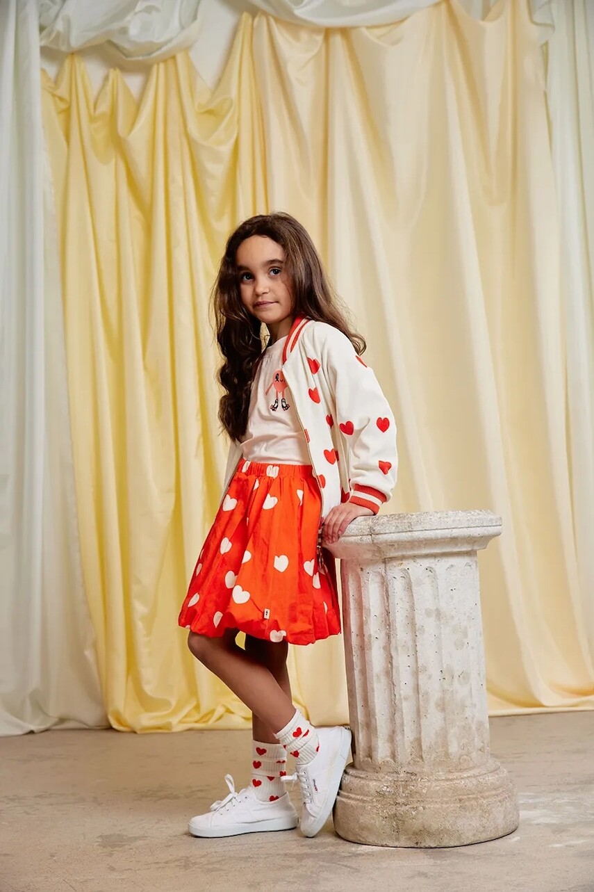 Dievčenská bavlnená sukňa Mini Rodini Hearts oranžová farba, mini, áčkový strih, 26130104