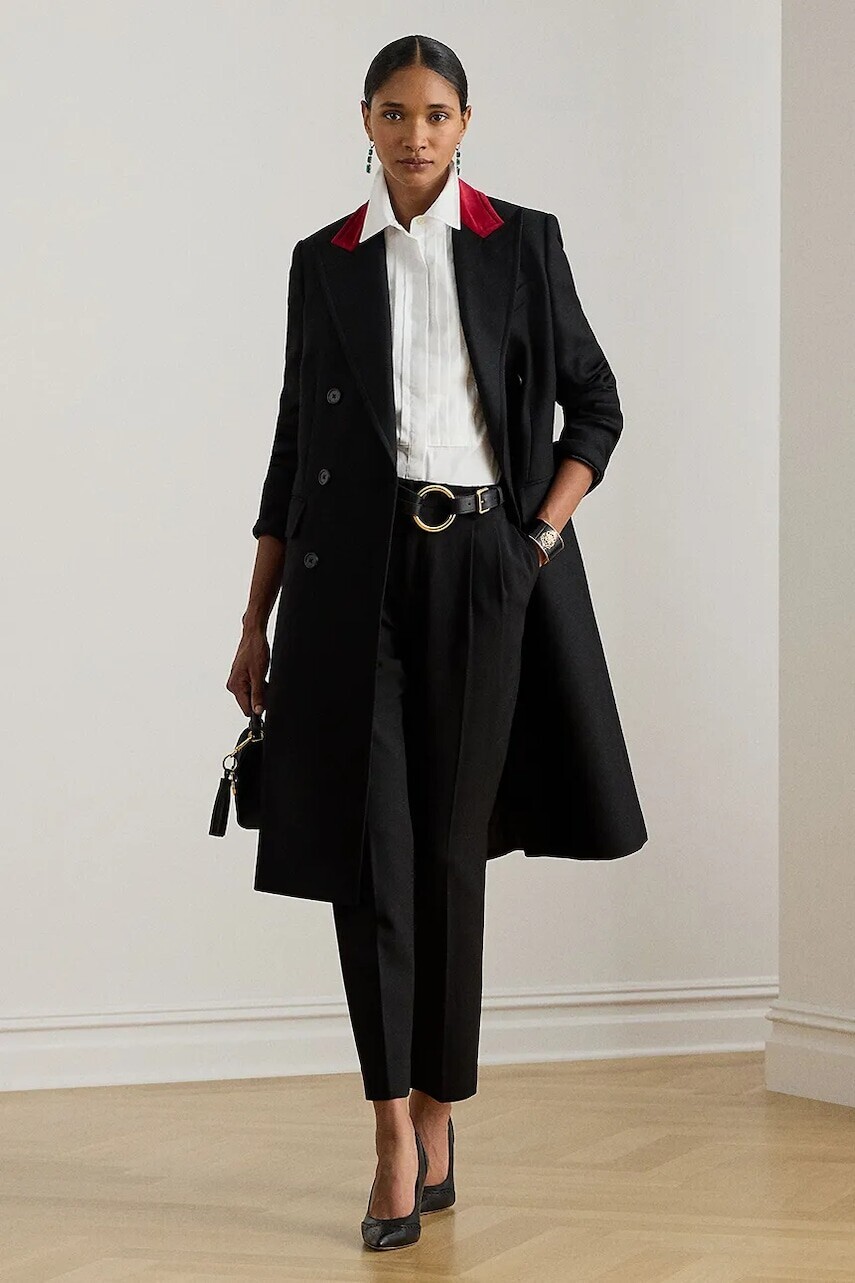 Vlnený kabát Lauren Ralph Lauren čierna farba, 200979935