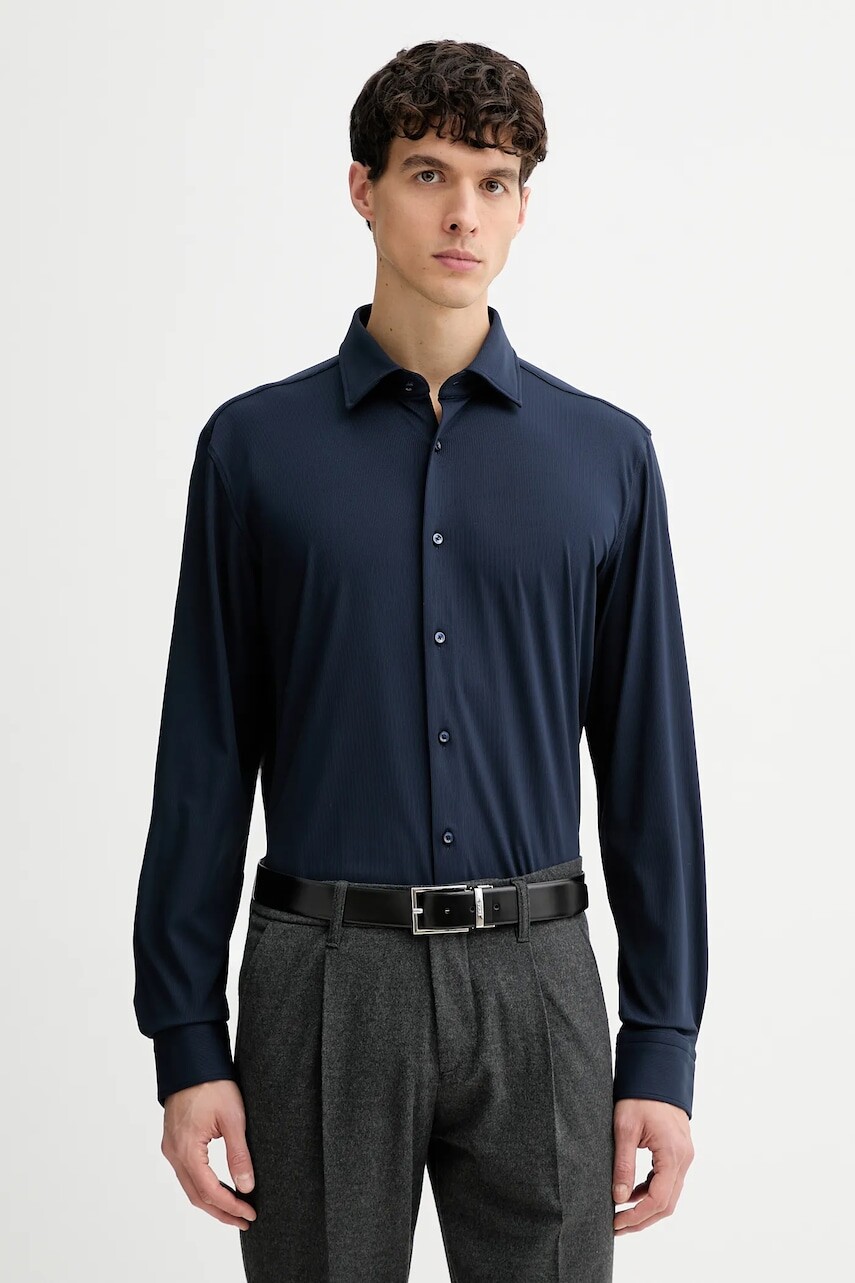 Košeľa BOSS tmavomodrá farba, slim, s talianskym golierom, 50550068