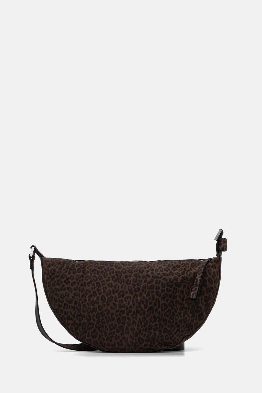 Semišová kabelka AllSaints HALFMOON hnedá farba, W357XD