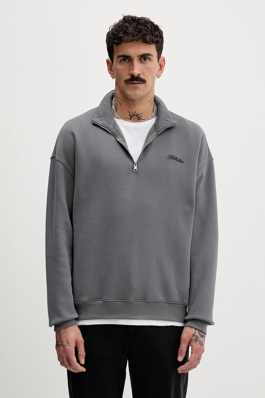 Mikina Hollister Co. šedá farba, jednofarebná, KI322-5372-120