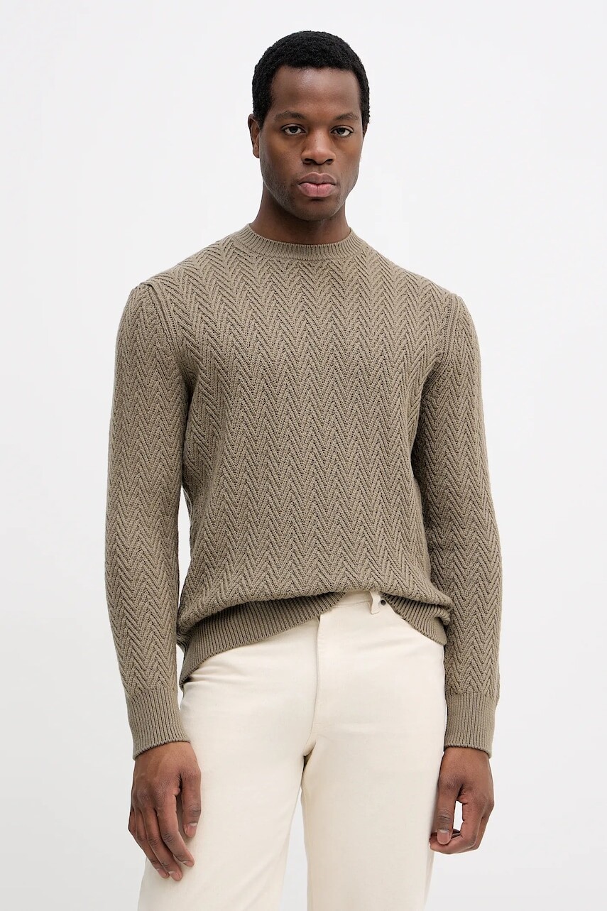 Vlnený sveter BOSS zelená farba, 50549980