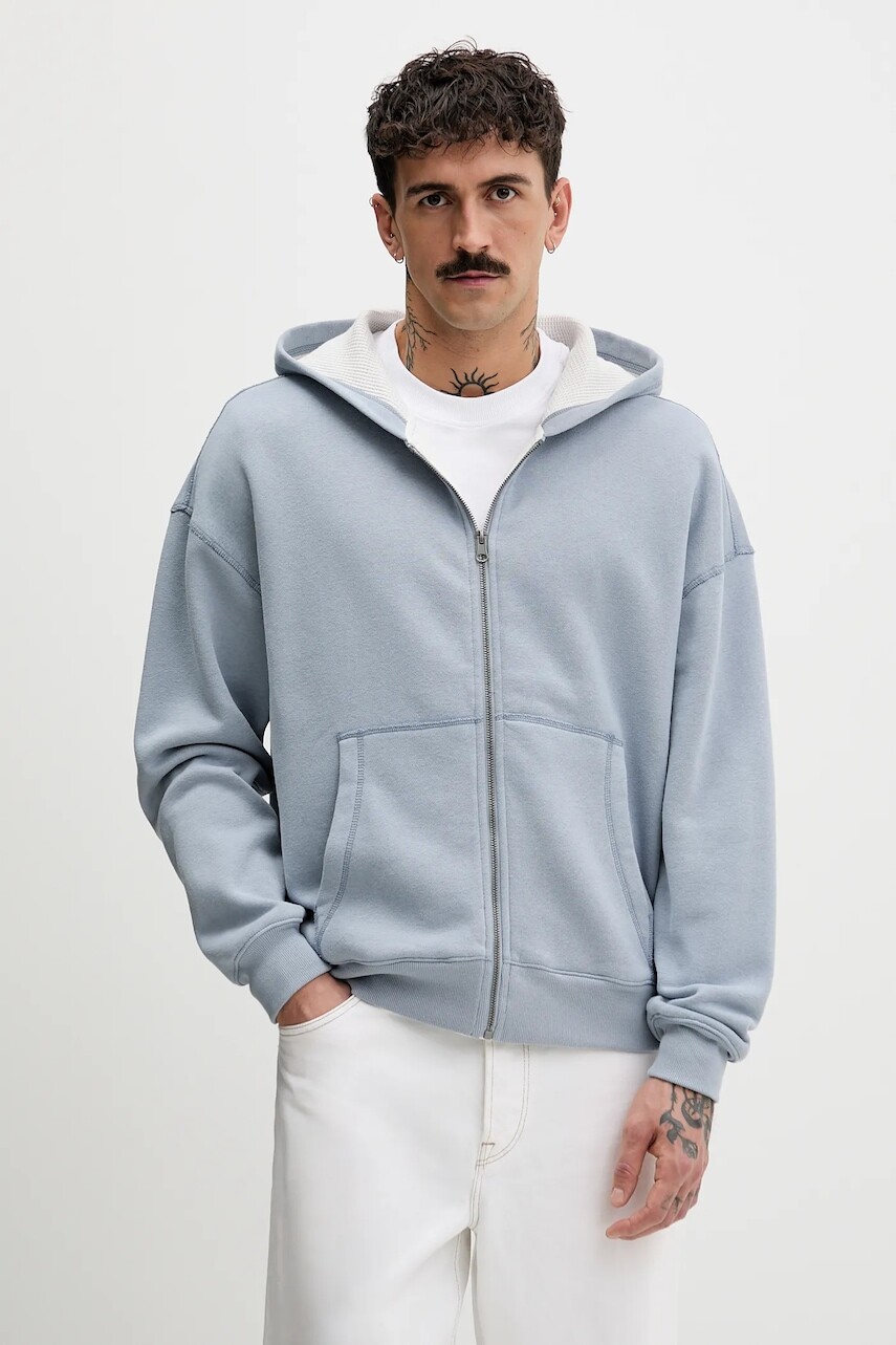 Mikina Hollister Co. modrá farba, s kapucňou, jednofarebná, KI322-5279-210