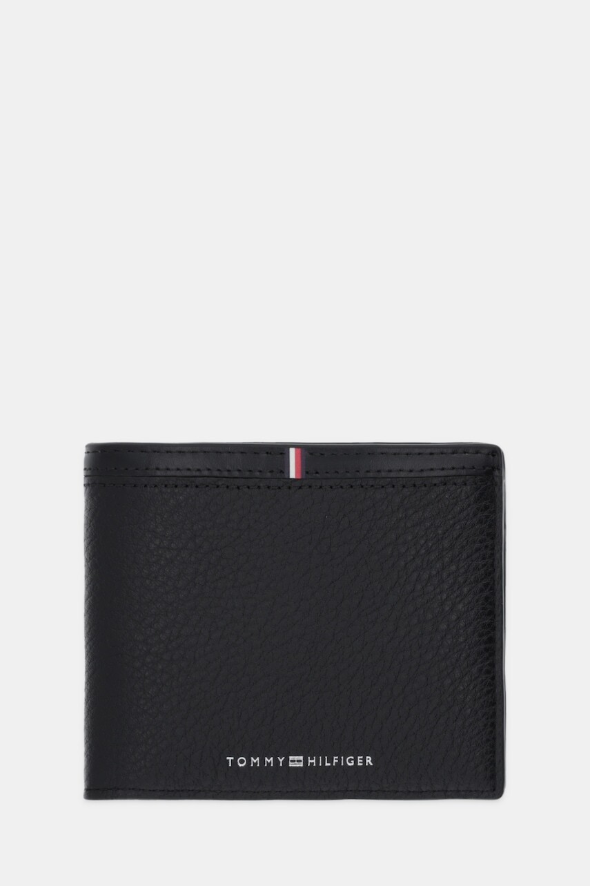 Kožená peňaženka Tommy Hilfiger čierna farba, AM0AM13970