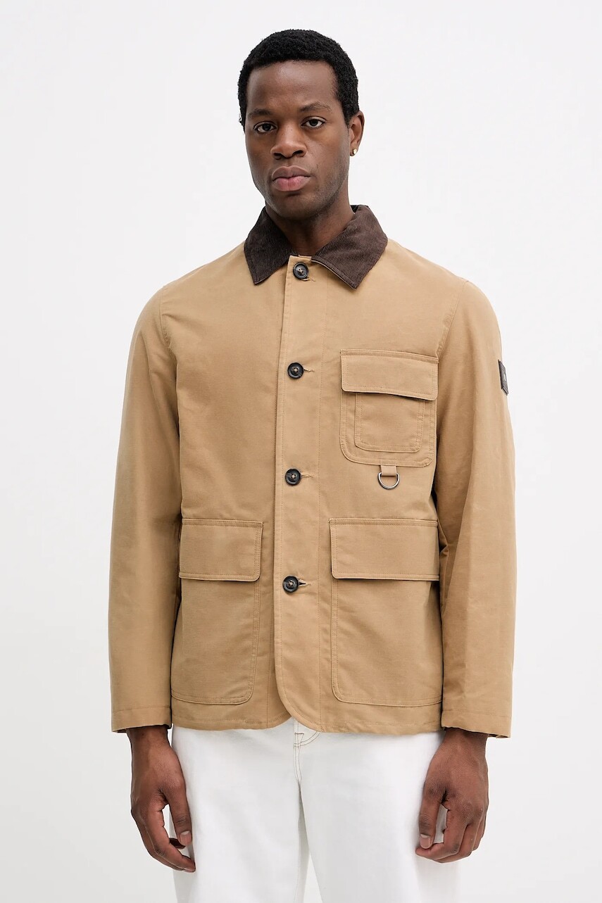 Bavlnená bunda Tommy Hilfiger béžová farba, prechodná, MW0MW41925