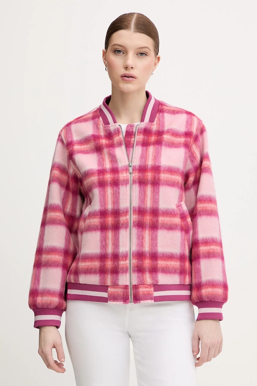 Bomber bunda s prímesou vlny United Colors of Benetton ružová farba, prechodná, 20G9DN08S