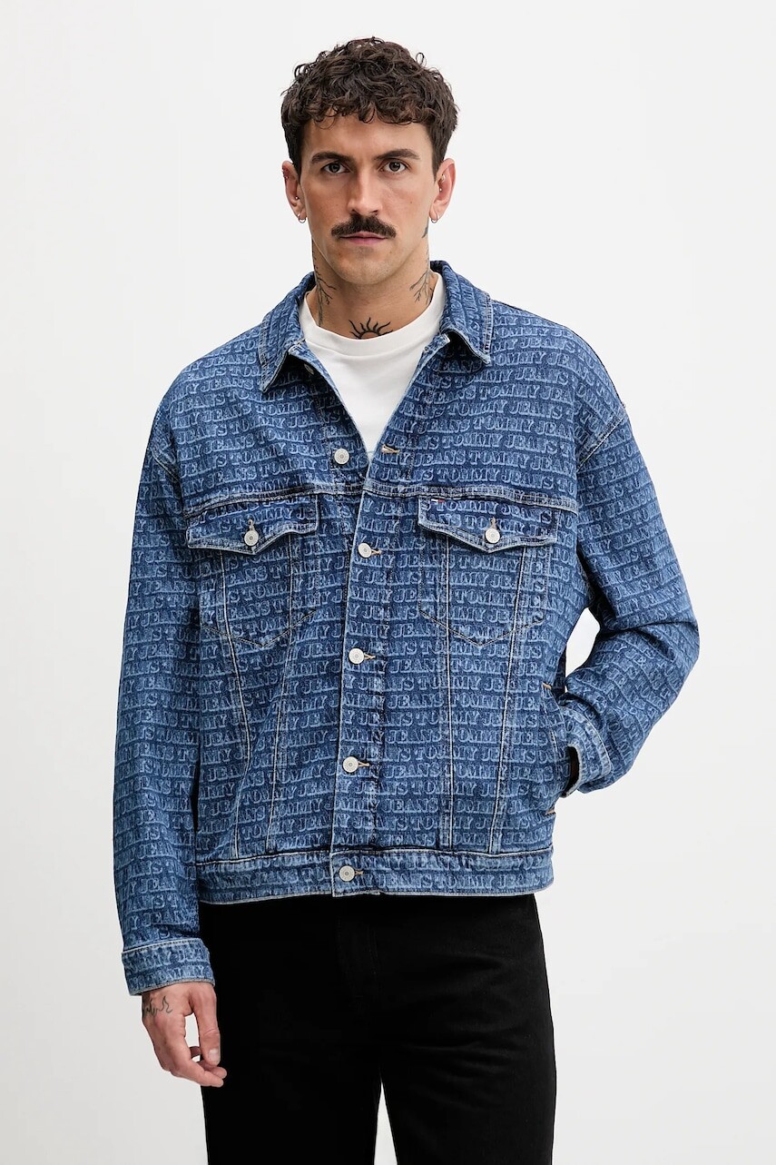 Rifľová bunda Tommy Jeans modrá farba, prechodná, DM0DM22268