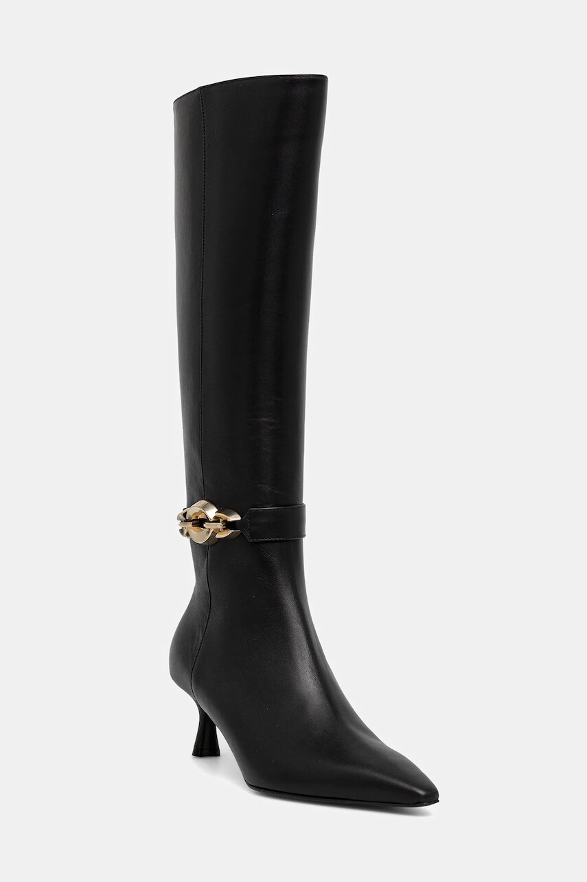 Kožené čižmy Baldinini čierna farba, na vysokom podpätku, D6B050P5VITE