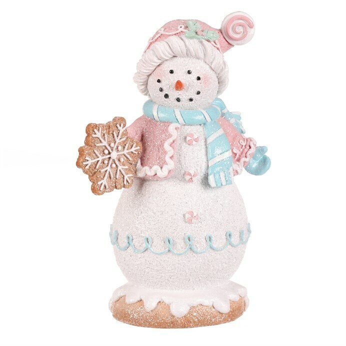 Vianočná dekorácia Snehuliak perníkový v pestrofarebnom oblečku, polyresin