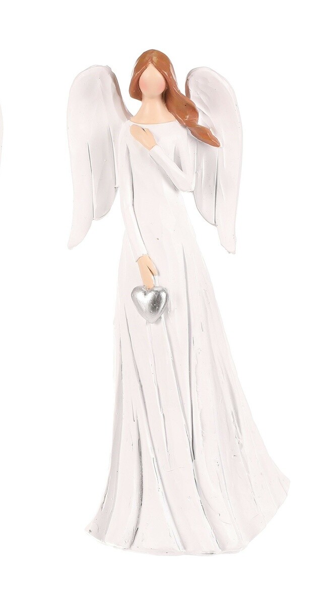 Polyresinový Anjel srdce v dlaniach, 20 cm, biela