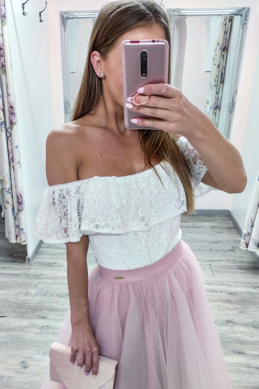 Parisse Smotanové čipkované body Veľkosť: XS