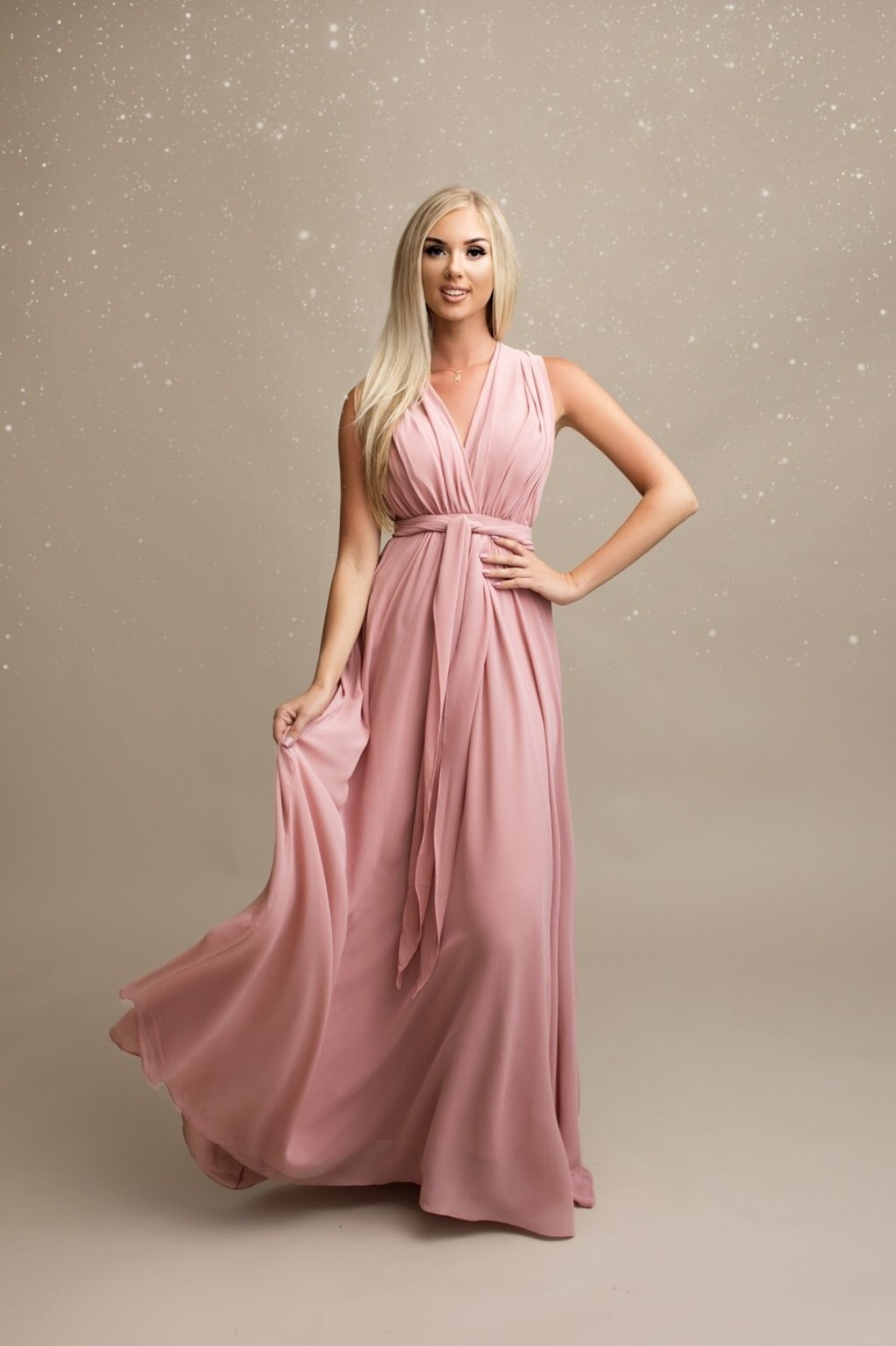 Eva & Lola Staroružové šifónové šaty s viazaním Veľkosť: L