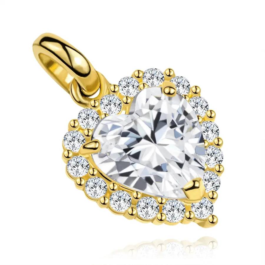 Zlatý prívesok 9K so zirkónovým srdcom vo vrúbkovanom leme