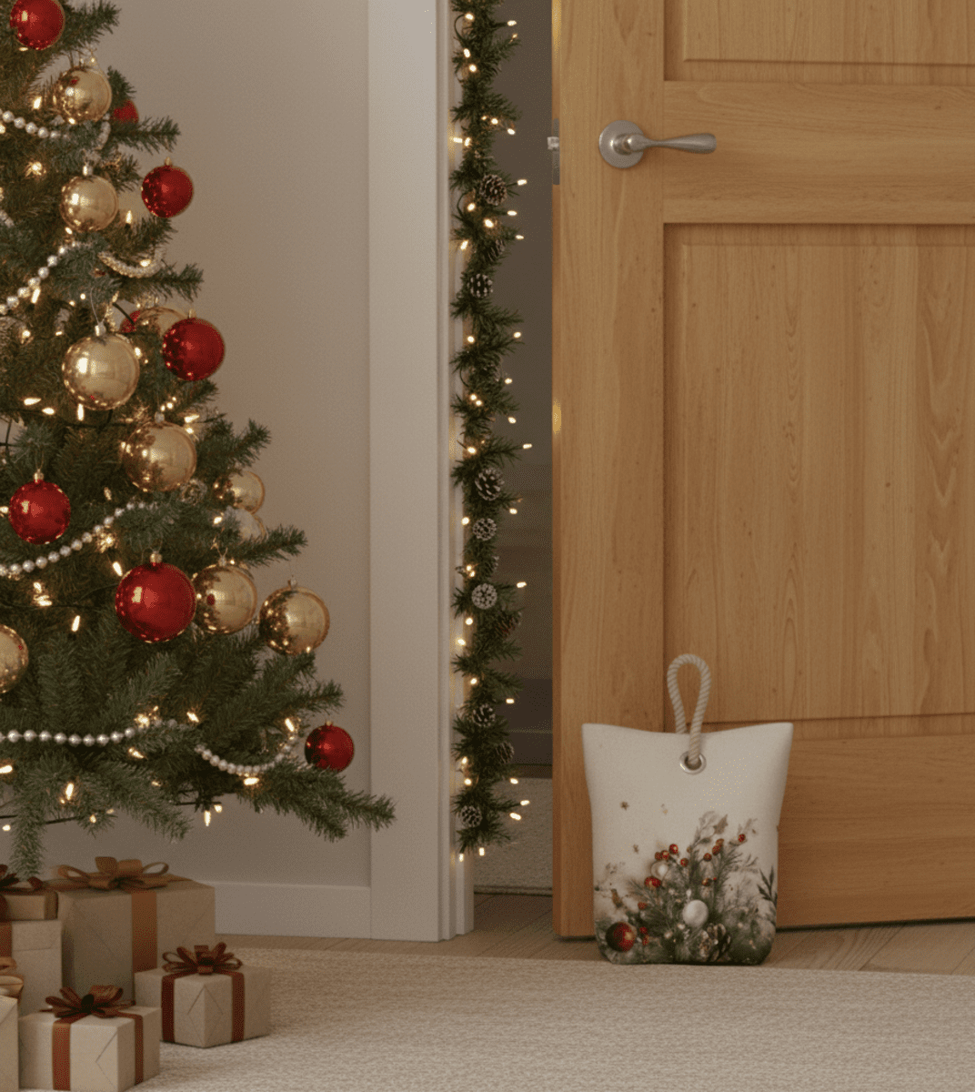 Dverová zarážka - závažie, Vianočné vetvičky a ozdoby, 22 x 23 cm