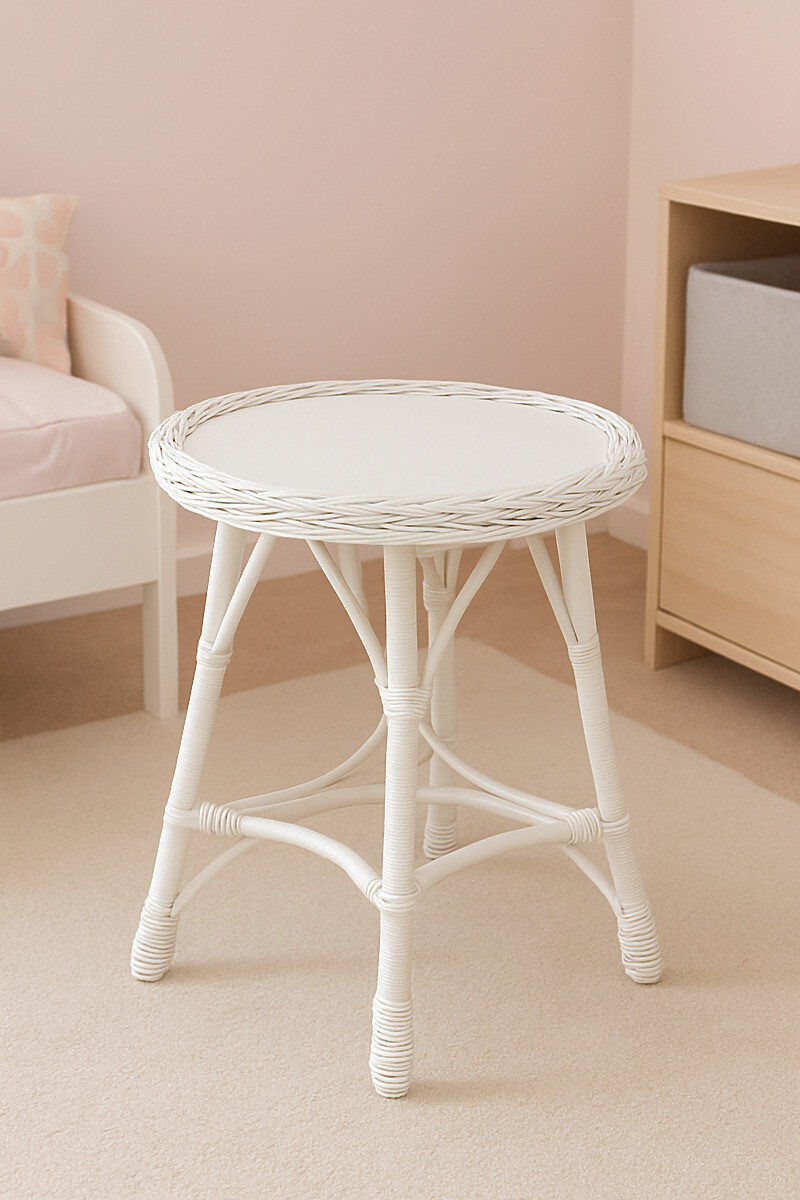 LILU Prútený stolček okrúhly tyrkysová