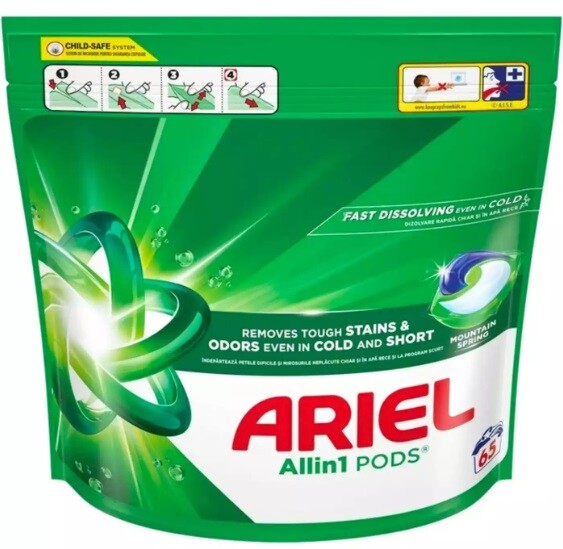 Ariel All in Pods- Stain & Odors montain spring gélové kapsule 65ks