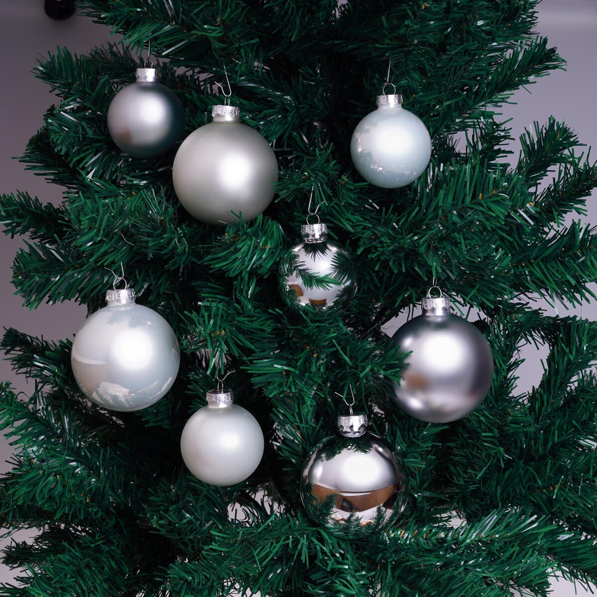 Sada vianočných ozdôb, strieborná a biela, 30 ks