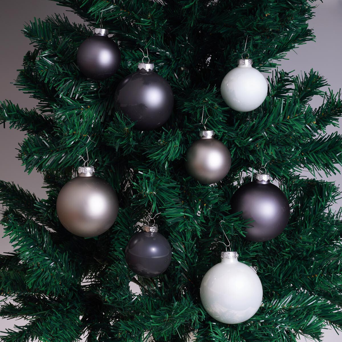 Sada vianočných ozdôb, sivá a biela, 30 ks