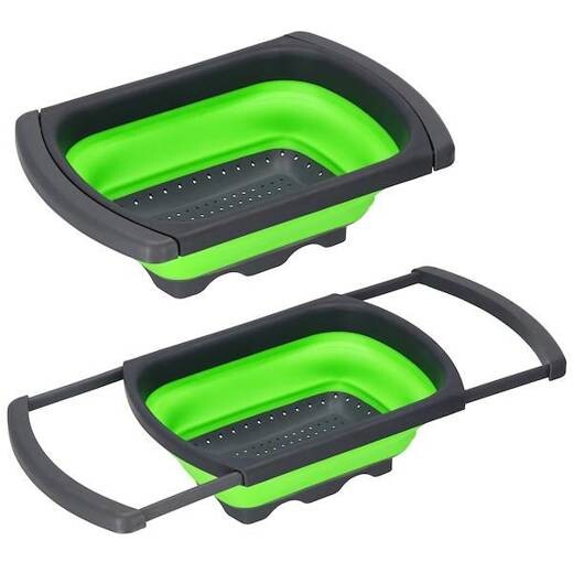 Silikónový cedník na kuchynský drez skladací - sivozelený