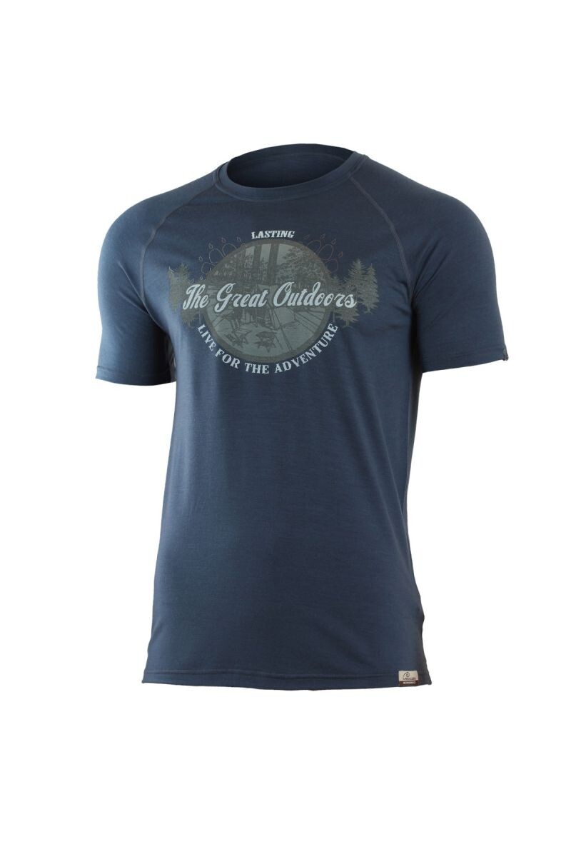 Lasting LUCAS 5656 modré pánske vlnené merino tričko s tlačou Veľkosť: L 8595067851327