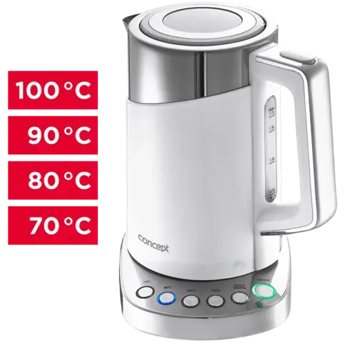 CONCEPT Rýchlovarná kanvica s termoreguláciou nerez + plast 1,7 l biela RK3170