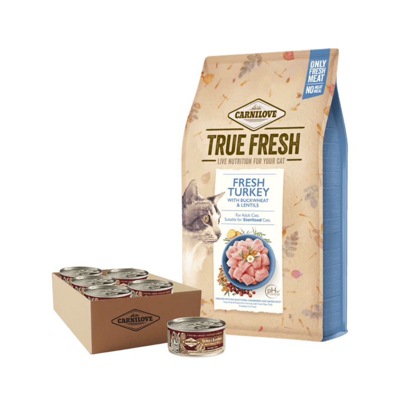 Carnilove True Fresh Cat Turkey 4,8 kg + 6 x Carnilove WMM Turkey & Reindeer for Adult Cats 100g