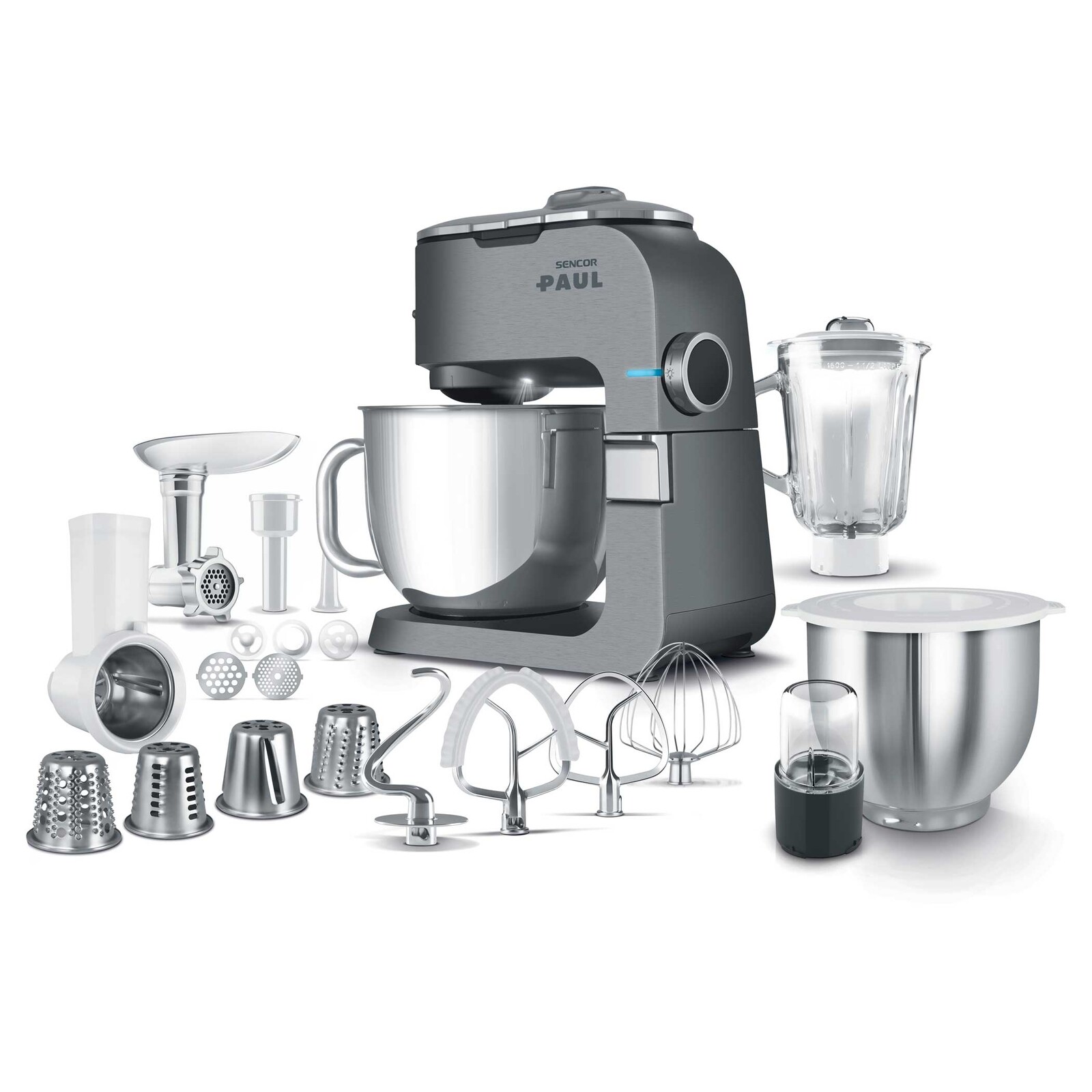 Sencor STM 7970 Kuchynský robot PAUL 1 Extrémne výkonný 1 700W motor, Robustné celokovové telo s kovovými prevodmi. 3-výstupová konštrukcia. Sencor