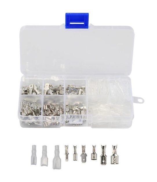 Súprava faston konektorov 2,8; 4,8; 6,3 mm s krytkami - 180 kusov