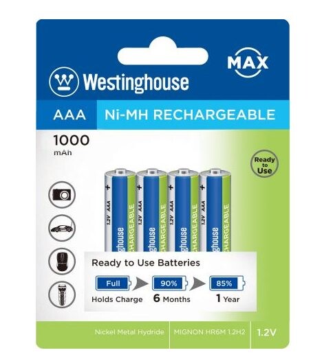 Westinghouse nabíjacie mikrotužková batéria AAA - 4 kusy