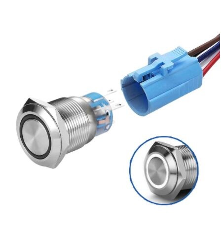 LED vodotesný spínač 19 mm - Biele podsvietenie, 3 - 6V