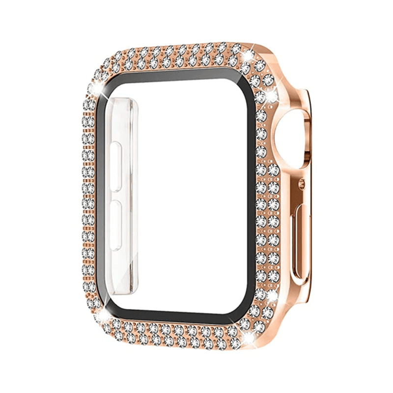 Ochranné puzdro s tvrdeným sklom a diamantami na Apple Watch - Light Gold Veľkosť: 44mm