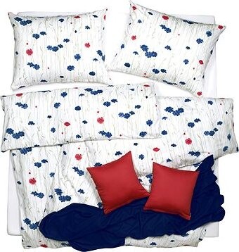 SCANquilt obliečky SATÉN DESIGN field modro-červené 140 × 200/70 × 90 cm