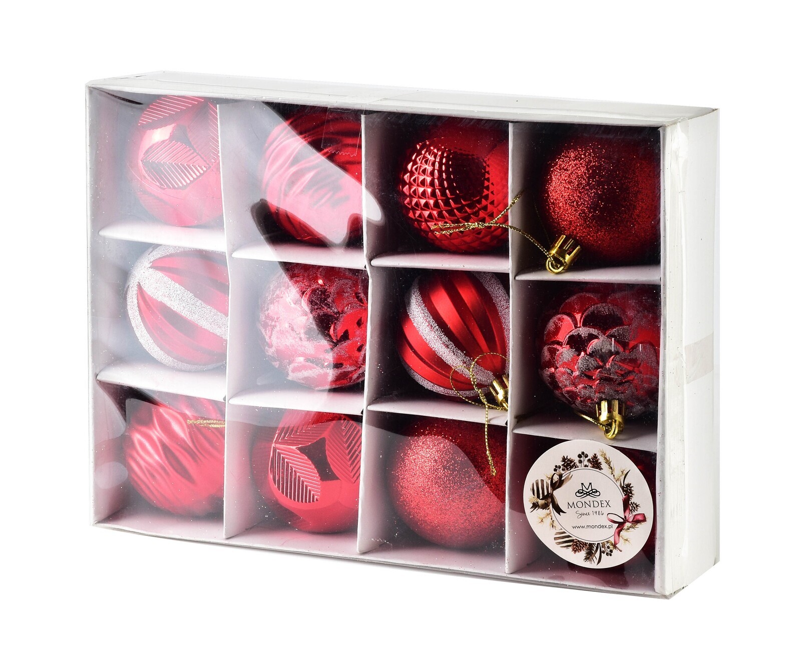 Sada 12 ks vánočních baněk Lila 6 cm červená