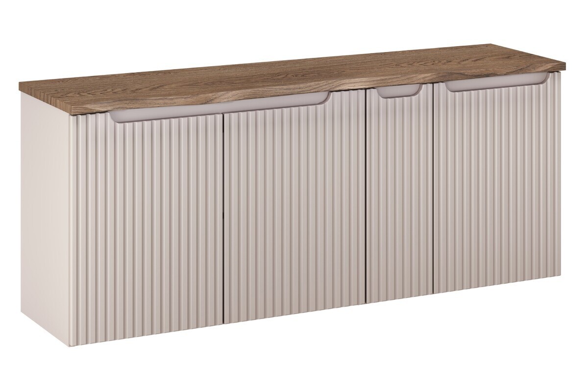 Závěsná skříňka pod umyvadlo Nova Cashmere s deskou a košem na prádlo 140 cm kašmírová/dub casella