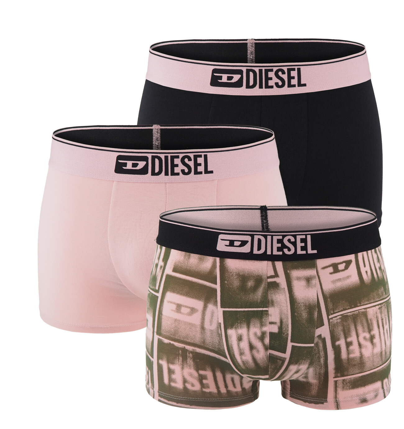 DIESEL - pánske boxerky 3PACK cotton stretch modern DIESEL print logo