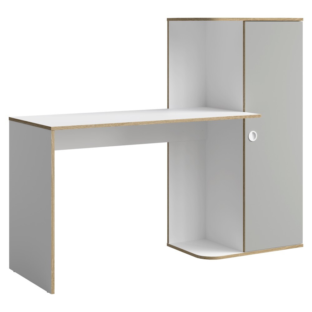 KONDELA Pinio 1D pc stolík so skrinkou biela / sivá / dub trufel svetlý