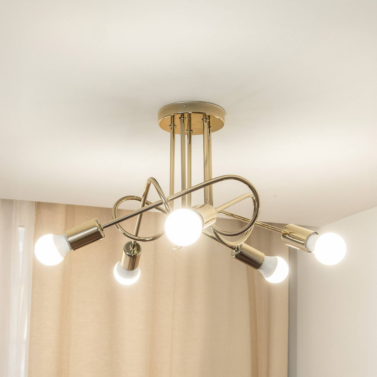 Stropné svietidlo Oxford, zlatá farba, 5-pl., Ø 47 cm, kov