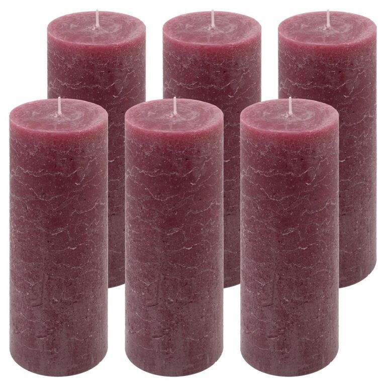 Bordó parafínová sviečka rustikálna 20 cm, 90 h, sada 6 ks