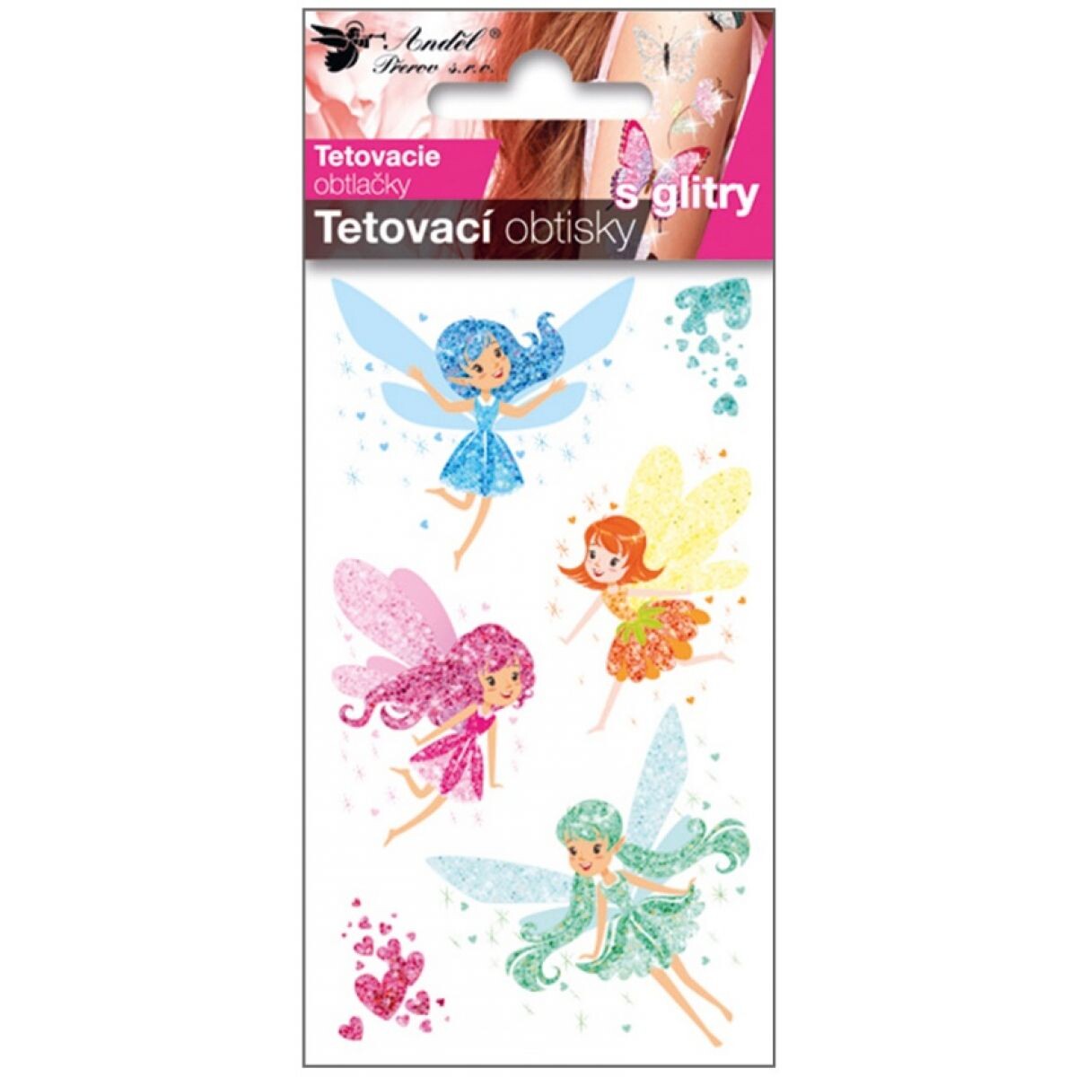 Anděl Tetovacie obtlačky s glitrami 10,5 x 6 cm farebné víly