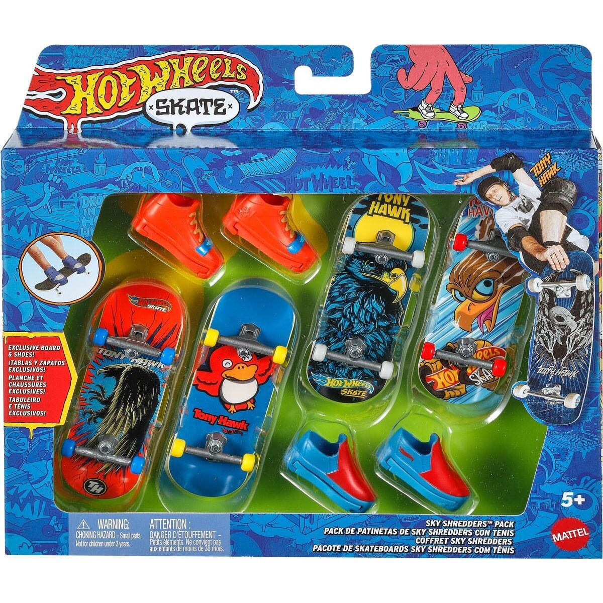 Hot Wheels JBX57 Skate™ set 4 ks fingerboardov a skate topánok Tony Hawk