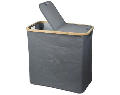 Kôš na prádlo Elena, bambus/šedá tkanina%