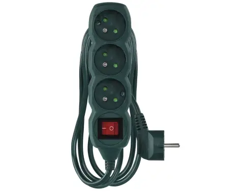 Predlžovací kábel 2 m, 3 zásuvky, vypínač, zelený%