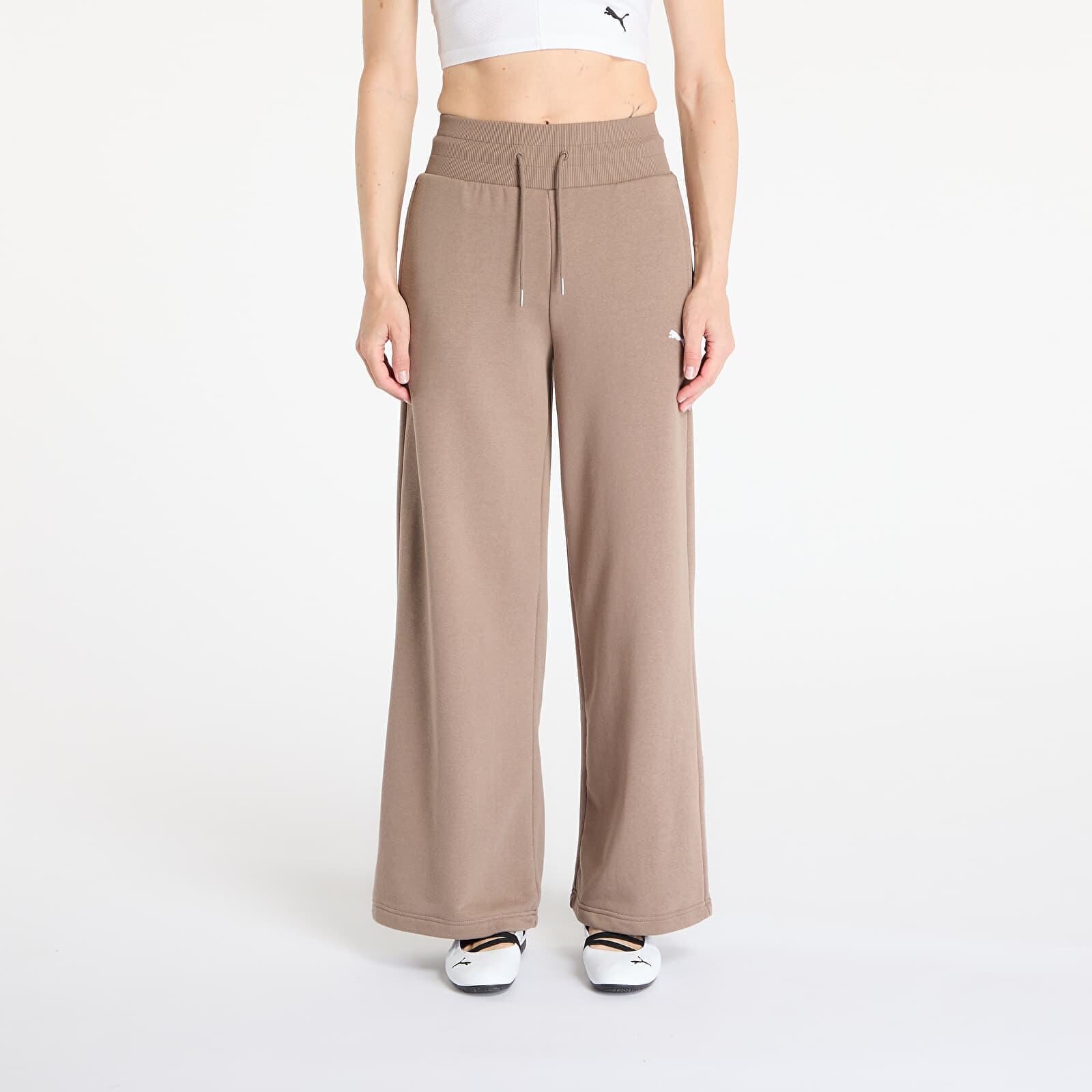 Tepláky Puma Wardrobe Essentials Relaxed Wide Leg Sweatpants Totally Taupe XL