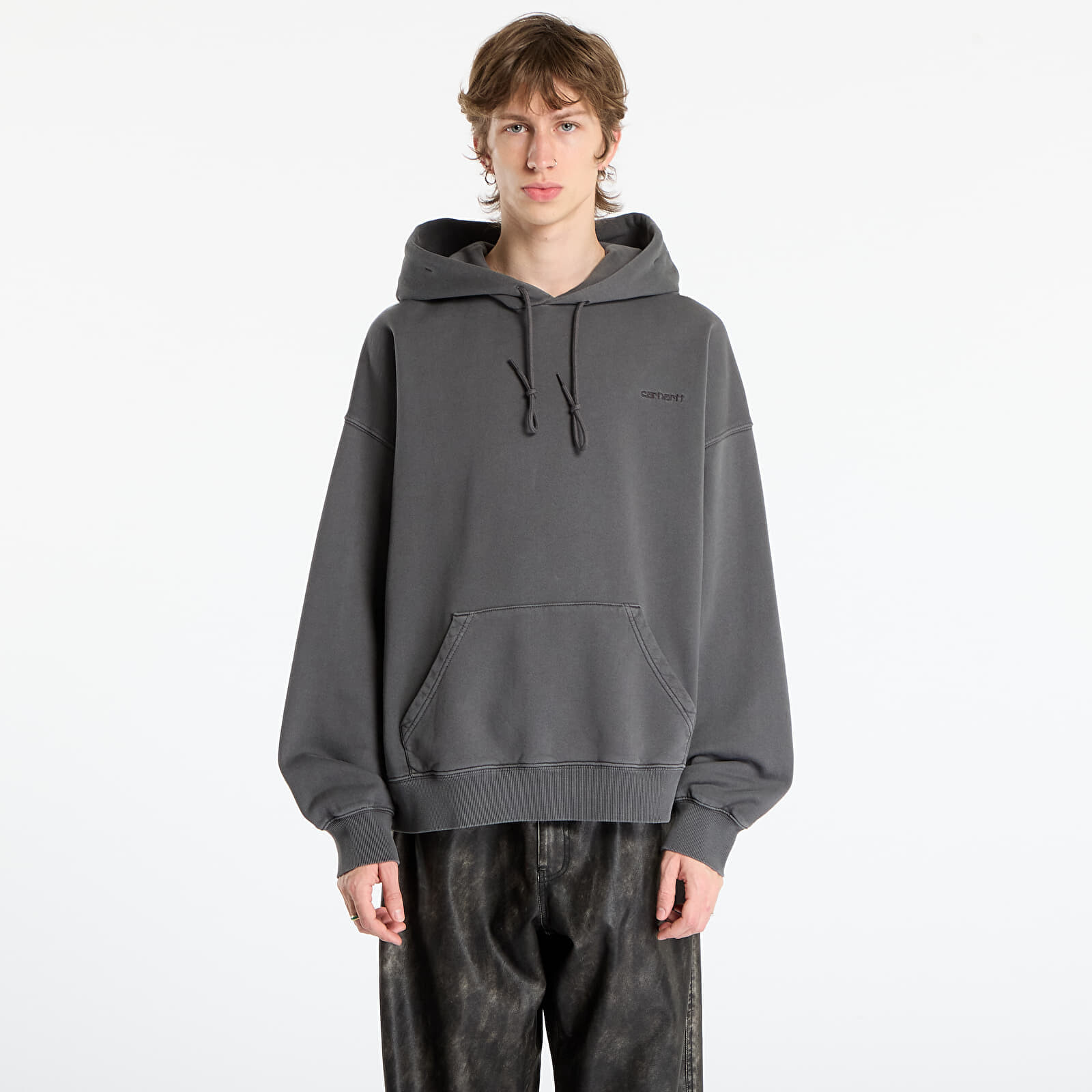 Mikina Carhartt WIP Hooded Benton Sweat UNISEX Graphite Garment Dyed XXL