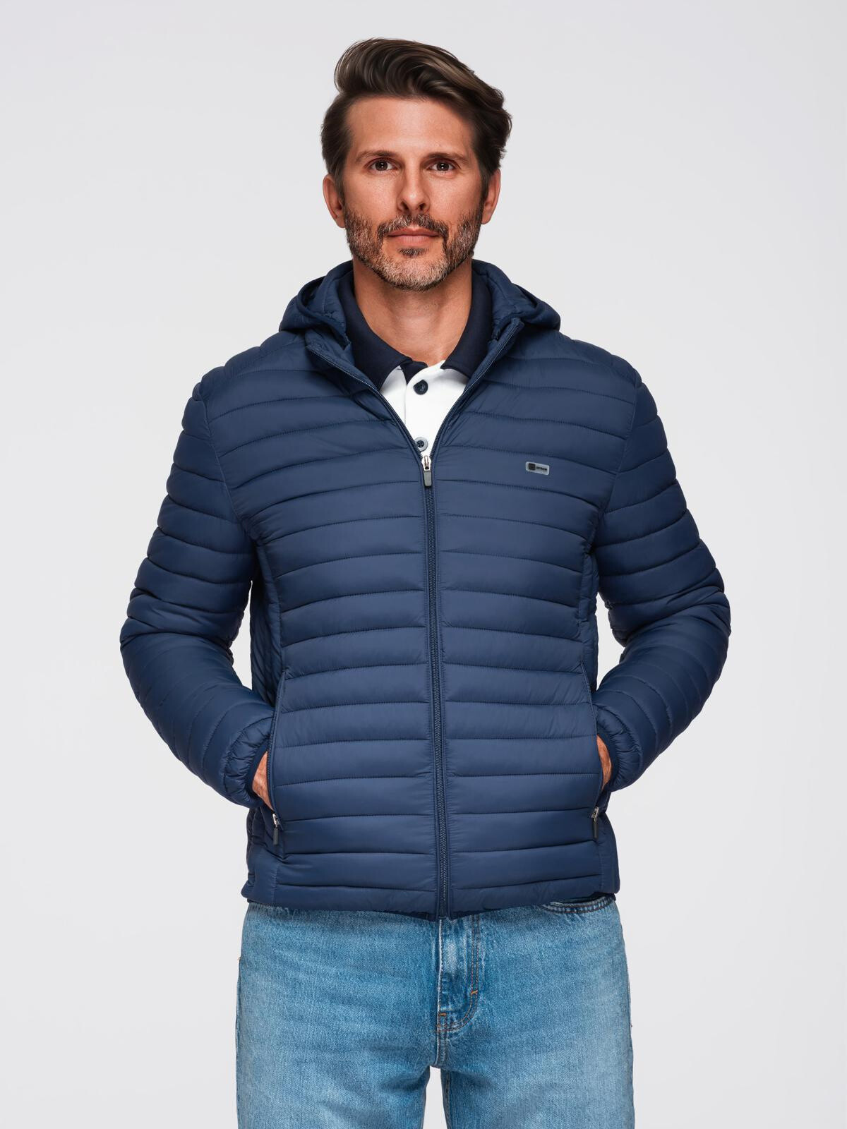 Ombre Classic men's quilted jacket with pouch option - navy blue