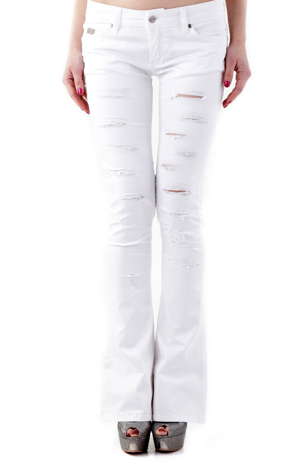 Biele boyfriend rifle s roztrhaným efektom