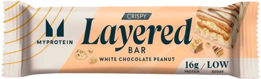 Myprotein layered crispy protein bar 58 g - biela čokoláda/ arašidy