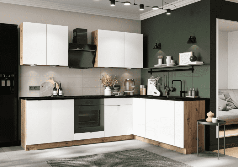 Artstolk Rohová kuchynská linka GIANNA C | dub artisan/biela 200-260 cm Prevedenie: s pracovnou doskou