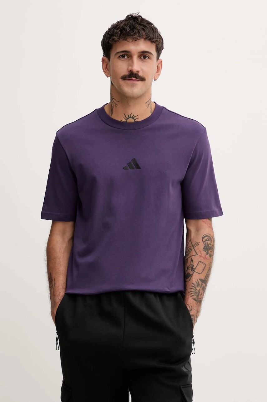 Bavlnené tričko adidas Essentials pánske, fialová farba, s nášivkou, JW6232