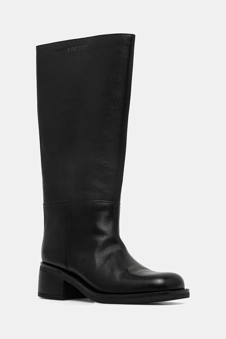 Kožené čižmy Patrizia Pepe čierna farba, na podpätku, 2Y0042 L048 K103